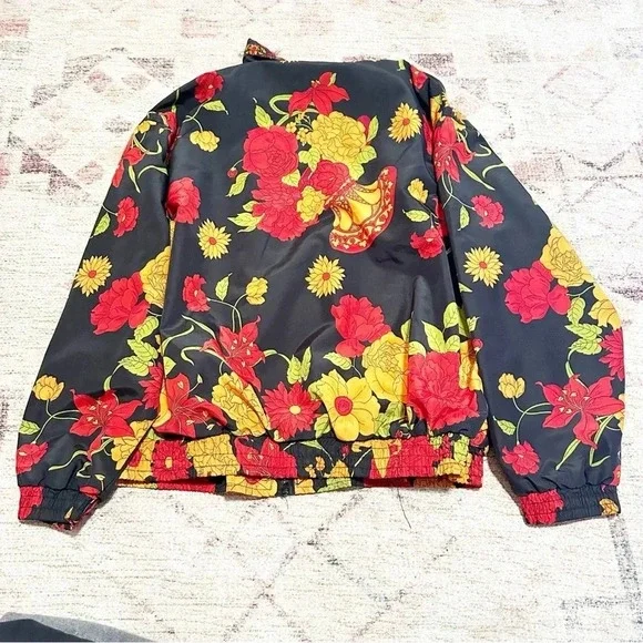 vintage floral lightweight windbreaker jacket in black and red jacket size m - Picture 12 of 12